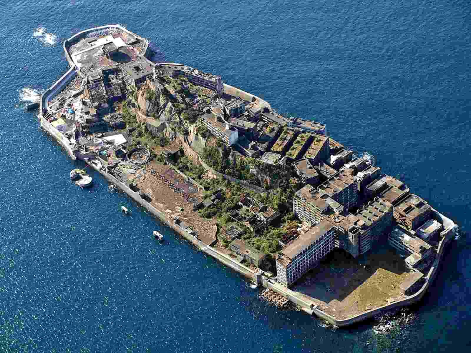 La isla de Hajima (Gunkanjima) en dimensiones