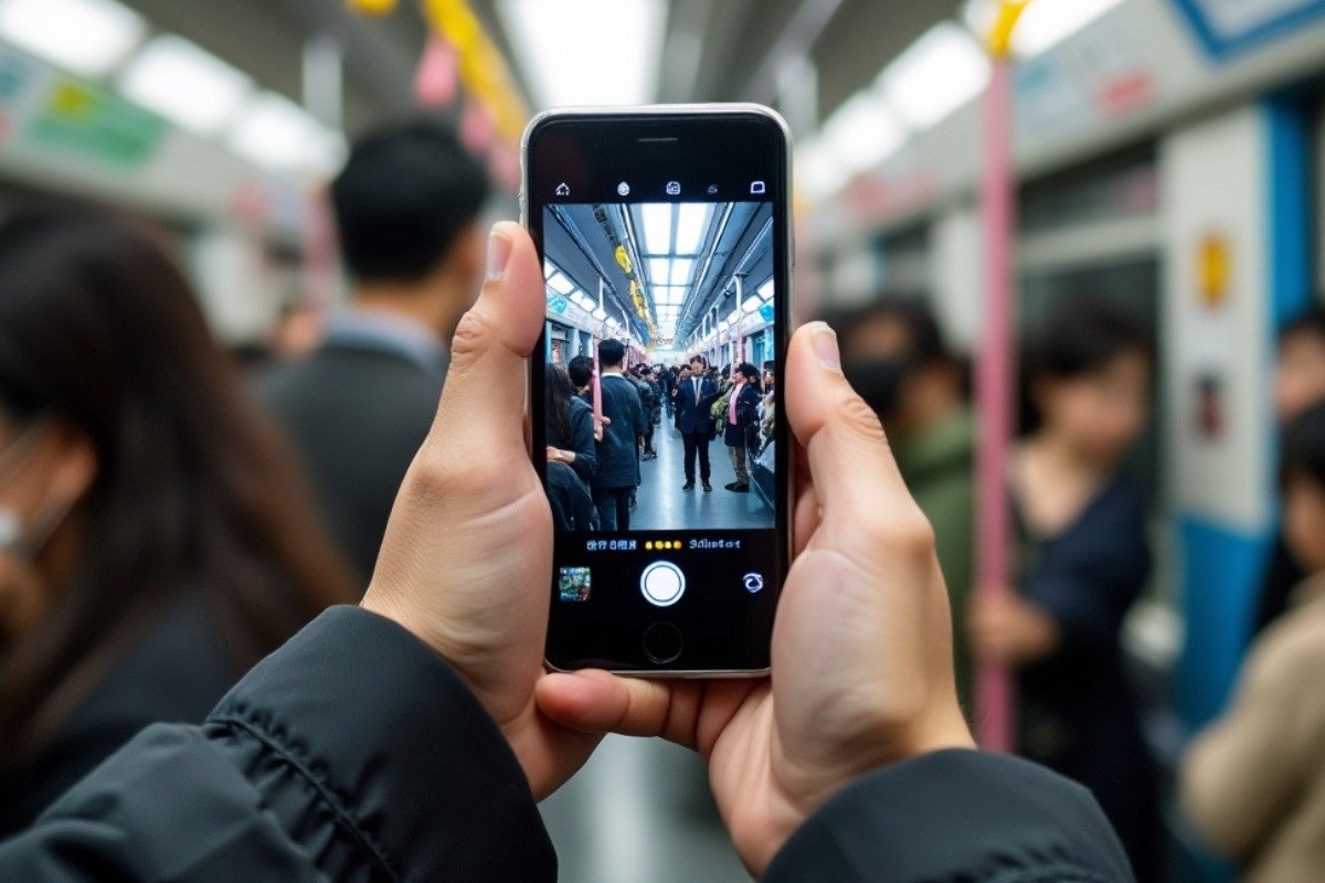 una persona tomando fotos en el metro